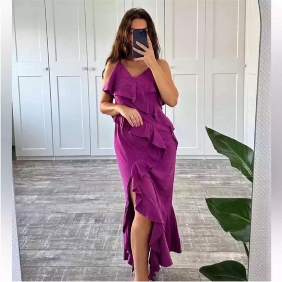Zara limited edition Linen blend ruffled midi dress you cannot miss - Picture 10 of 11